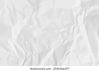 White clean crumpled paper background. Horizontal crumpled empty paper template for posters and banners. Vector illustration