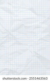 Weißer, sauberer, zerbröckelter Papierhintergrund. Vertikal zerknüllte karierte leere Papiervorlage für Poster und Banner. Vektorgrafik