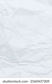 White clean crumpled paper background. Vertical crumpled checkered empty paper template for posters and banners. Vector illustration