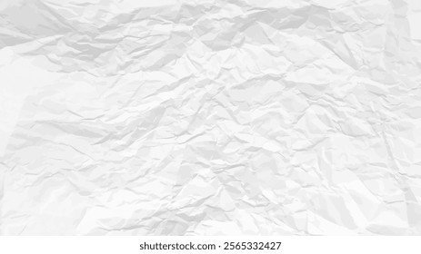 White clean crumpled paper background. Horizontal crumpled empty paper template for posters and banners. Vector illustration