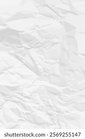 White clean crumpled paper background. Vertical crumpled empty paper template for posters and banners. Vector illustration