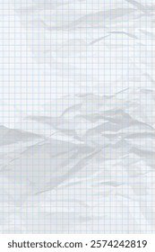 White clean crumpled paper background. Vertical crumpled checkered empty paper template for posters and banners. Vector illustration