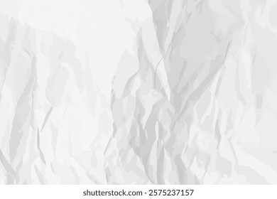White clean crumpled paper background. Horizontal crumpled empty paper template for posters and banners. Vector illustration