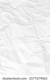 White clean crumpled paper background. Vertical crumpled empty paper template for posters and banners. Vector illustration
