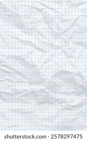 White clean crumpled paper background. Vertical crumpled checkered empty paper template for posters and banners. Vector illustration