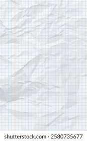 White clean crumpled paper background. Vertical crumpled checkered empty paper template for posters and banners. Vector illustration