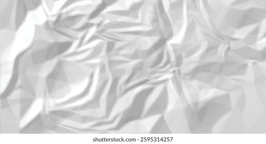 White clean crumpled paper background. Horizontal crumpled empty paper template for posters and banners. Vector illustration
