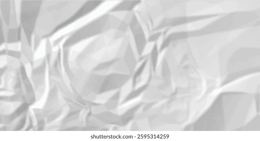 White clean crumpled paper background. Horizontal crumpled empty paper template for posters and banners. Vector illustration
