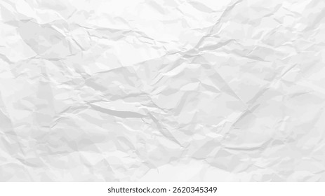 White clean crumpled paper background. Horizontal crumpled empty paper template for posters and banners. Vector illustration