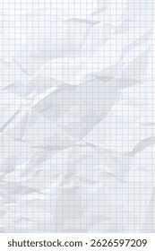 White clean crumpled paper background. Vertical crumpled checkered empty paper template for posters and banners. Vector illustration
