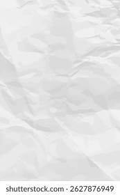 White clean crumpled paper background. Vertical crumpled empty paper template for posters and banners. Vector illustration
