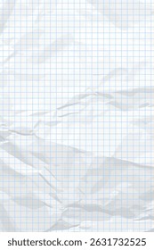 White clean crumpled paper background. Vertical crumpled checkered empty paper template for posters and banners. Vector illustration