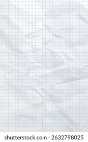 Fundo de papel branco limpo amassado. Modelo de papel vazio xadrez espremido vertical para cartazes e banners. Ilustração vetorial