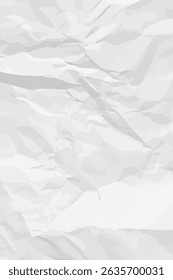 White clean crumpled paper background. Vertical crumpled empty paper template for posters and banners. Vector illustration