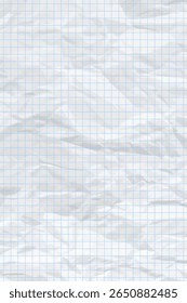 White clean crumpled paper background. Vertical crumpled checkered empty paper template for posters and banners. Vector illustration