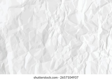 White clean crumpled paper background. Horizontal crumpled empty paper template for posters and banners. Vector illustration
