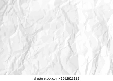 White clean crumpled paper background. Horizontal crumpled empty paper template for posters and banners. Vector illustration