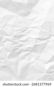 White clean crumpled paper background. Vertical crumpled empty paper template for posters and banners. Vector illustration