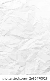 White clean crumpled paper background. Vertical crumpled empty paper template for posters and banners. Vector illustration
