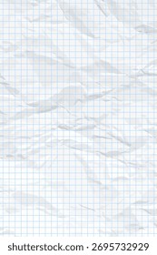 Fundo de papel branco limpo amassado. Modelo de papel vazio xadrez espremido vertical para cartazes e banners. Ilustração vetorial