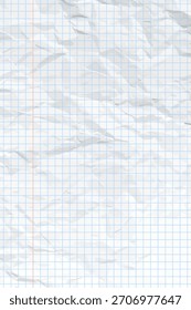 White clean crumpled paper background. Vertical crumpled checkered empty paper template for posters and banners. Vector illustration