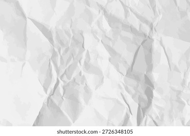 White clean crumpled paper background. Horizontal crumpled empty paper template for posters and banners. Vector illustration