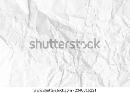 White clean crumpled paper background. Horizontal crumpled empty paper template for posters and banners. Vector illustration