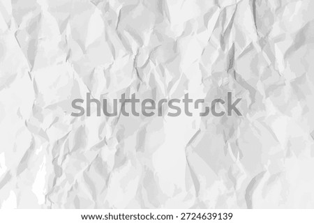 White clean crumpled paper background. Horizontal crumpled empty paper template for posters and banners. Vector illustration