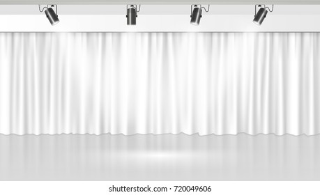 White Clean Curtain Background With Spotlights. EPS10 Vector