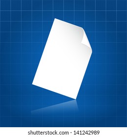 White clean document sheet over blueprint paper background