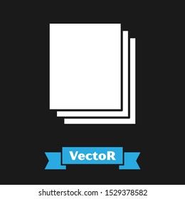White Clean paper icon isolated on black background. File icon. Checklist icon. Business concept.  Vector Illustration
