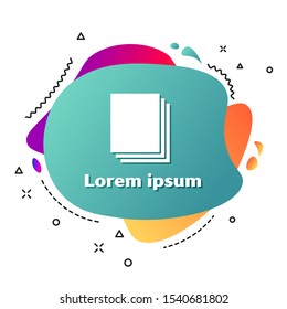 White Clean paper icon isolated on white background. File icon. Checklist icon. Business concept. Abstract banner with liquid shapes. Vector Illustration