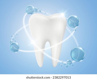 White, clean, strong teeth with fluoride, which is a salt of the element fluorine. Helps prevent tooth decay. Realistic vector illustration.