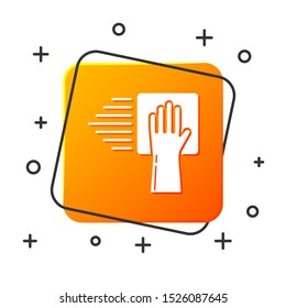 White Cleaning service icon isolated on white background. Orange square button. Vector Illustration