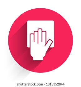 White Cleaning service icon isolated with long shadow. Red circle button. Vector