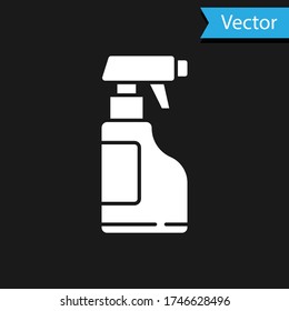 Frasco de pulverización de limpieza blanca con icono líquido detergente aislado sobre fondo negro. Ilustración vectorial