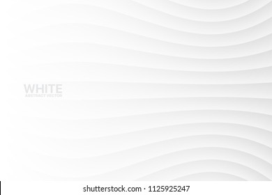 White Clear Blank Subtle Geometric Abstract Vector Background. Monotone Soft Light Wavy Surface. 3D Sci-Fi Futuristic Conceptual Illustration. Minimalist Wallpaper