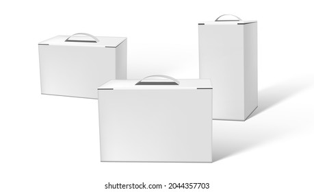 White Clear Cardboard Box Case With Handle For Gift Or Other. EPS10 Vector