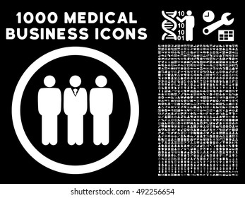 White Clerk Staff vector rounded icon. Image style is a flat icon symbol inside a circle, black background. Bonus set includes 1000 healthcare business symbols.