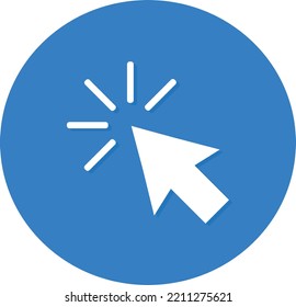 White Click Cursor Icon In Blue Circle. Flat Desing Vector. 
