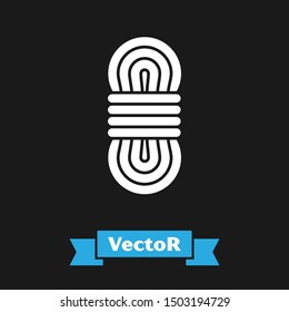 White Climber rope icon isolated on black background. Extreme sport. Sport equipment.  Vector Illustration