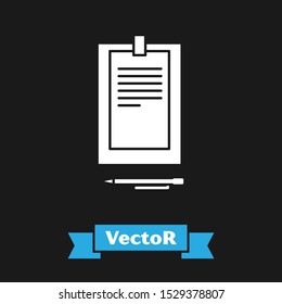 White Clipboard with document icon isolated on black background.  Vector Illustration