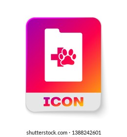 White Clipboard with medical clinical record pet icon isolated on white background. Health insurance form. Medical check marks report. Rectangle color button. Vector Illustration