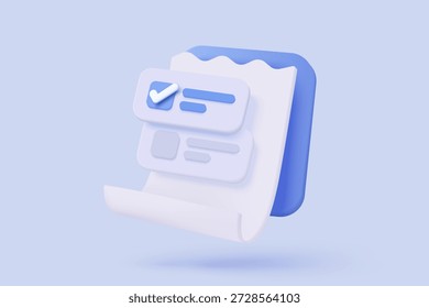White clipboard task management todo check list, efficient work on project plan, fast progress, level up concept, assignment and exam, productivity solution icon. 3d vector render on pink background.