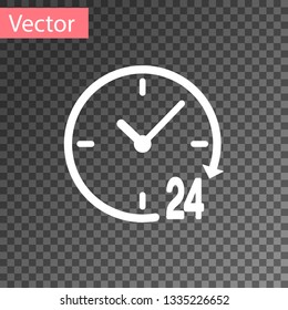 White Clock 24 hours icon isolated on transparent background. All day cyclic icon. 24 hours service symbol. Vector Illustration