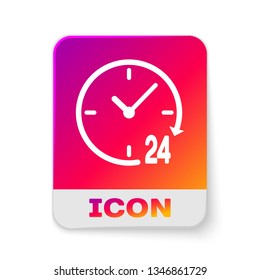 White Clock 24 hours icon isolated on white background. All day cyclic icon. 24 hours service symbol. Rectangle color button. Vector Illustration