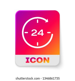 White Clock 24 hours icon isolated on white background. All day cyclic icon. 24 hours service symbol. Rectangle color button. Vector Illustration