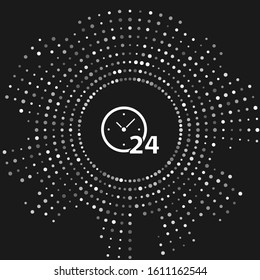 White Clock 24 hours icon isolated on grey background. All day cyclic icon. 24 hours service symbol. Abstract circle random dots. Vector Illustration