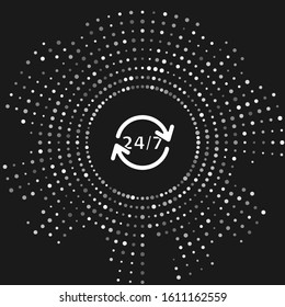 White Clock 24 hours icon isolated on grey background. All day cyclic icon. 24 hours service symbol. Abstract circle random dots. Vector Illustration