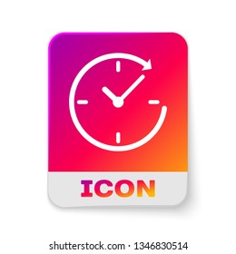 White Clock with arrow icon isolated on white background. Time symbol. Clockwise rotation icon arrow and time. Rectangle color button. Vector Illustration